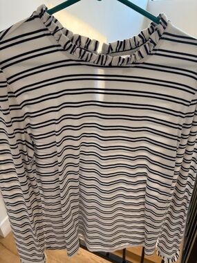 Caslon Black & White Striped Ruffle-Neck Long Sleeve Tee